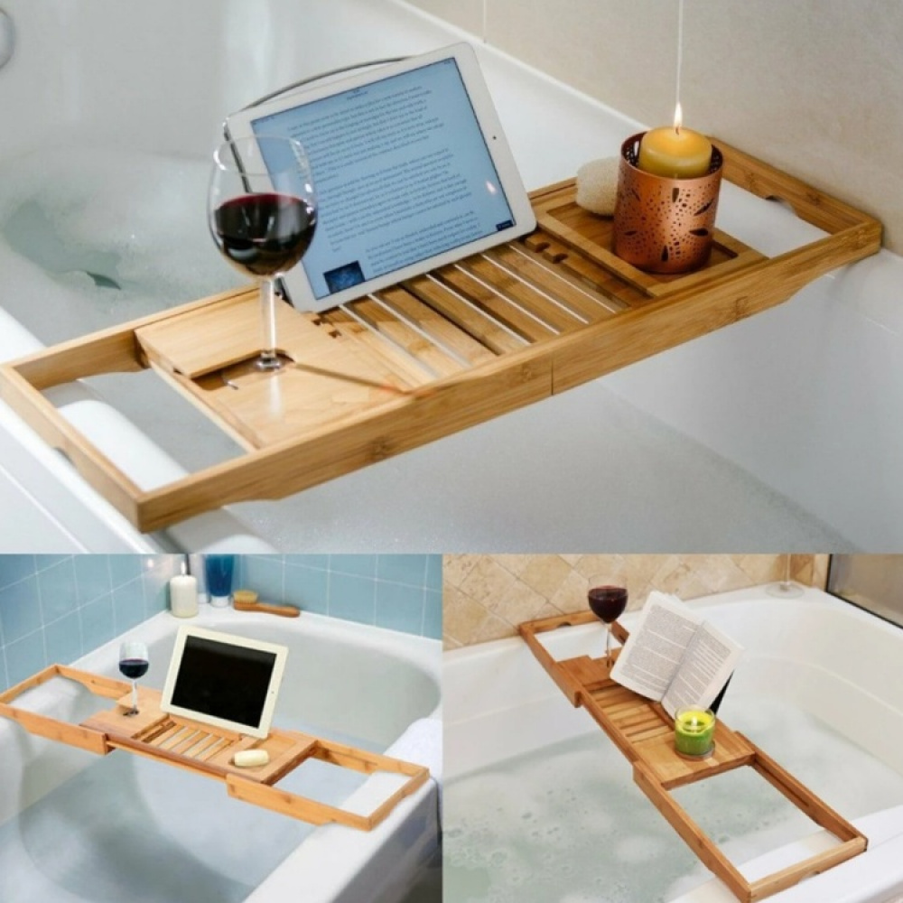 Bath Tub Tray, Telescopic, BAMBOO PLATEAU DE BAIGNOIRE, 70 -105 x 22 x H 4 cm, Natur in the group Storage / Bathroom storage at SmartaSaker.se (40074)