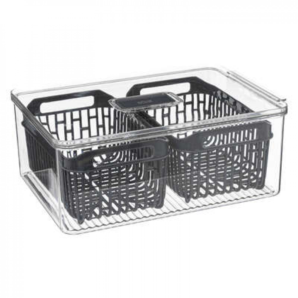 Food Storage, with 2 baskets, STAY FRESH BIN, 32,5 x 22,5 x H 12 cm, Clear / Grey in the group Storage / Kitchen storage / Fridge storage at SmartaSaker.se (40092)