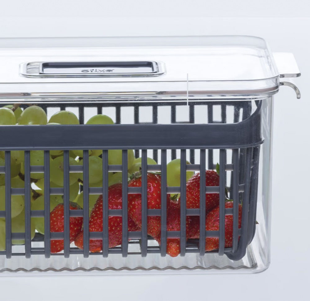 Food Storage, with 2 baskets, SMALL STAY FRESH FRIDGE BIN, 24 x 15.5 x H 12 cm, Clear / Grey in the group Storage / Kitchen storage / Fridge storage at SmartaSaker.se (40093)