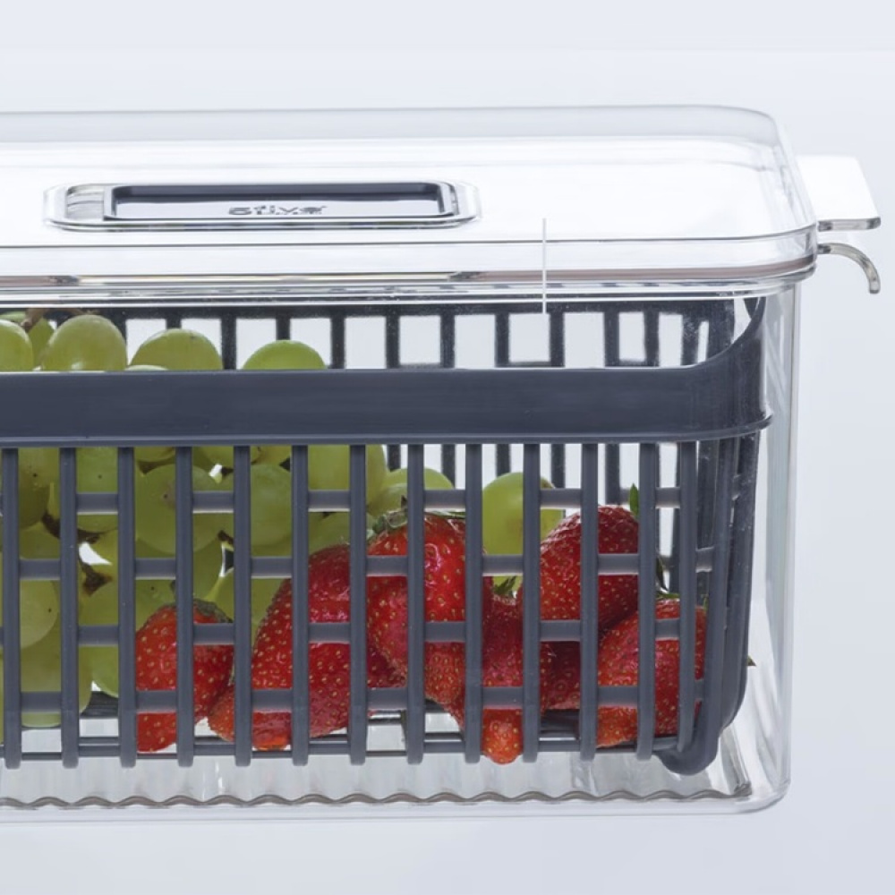 Food Storage, with 2 baskets, SMALL STAY FRESH FRIDGE BIN, 24 x 15.5 x H 12 cm, Clear / Grey in the group Storage / Kitchen storage / Fridge storage at SmartaSaker.se (40093)