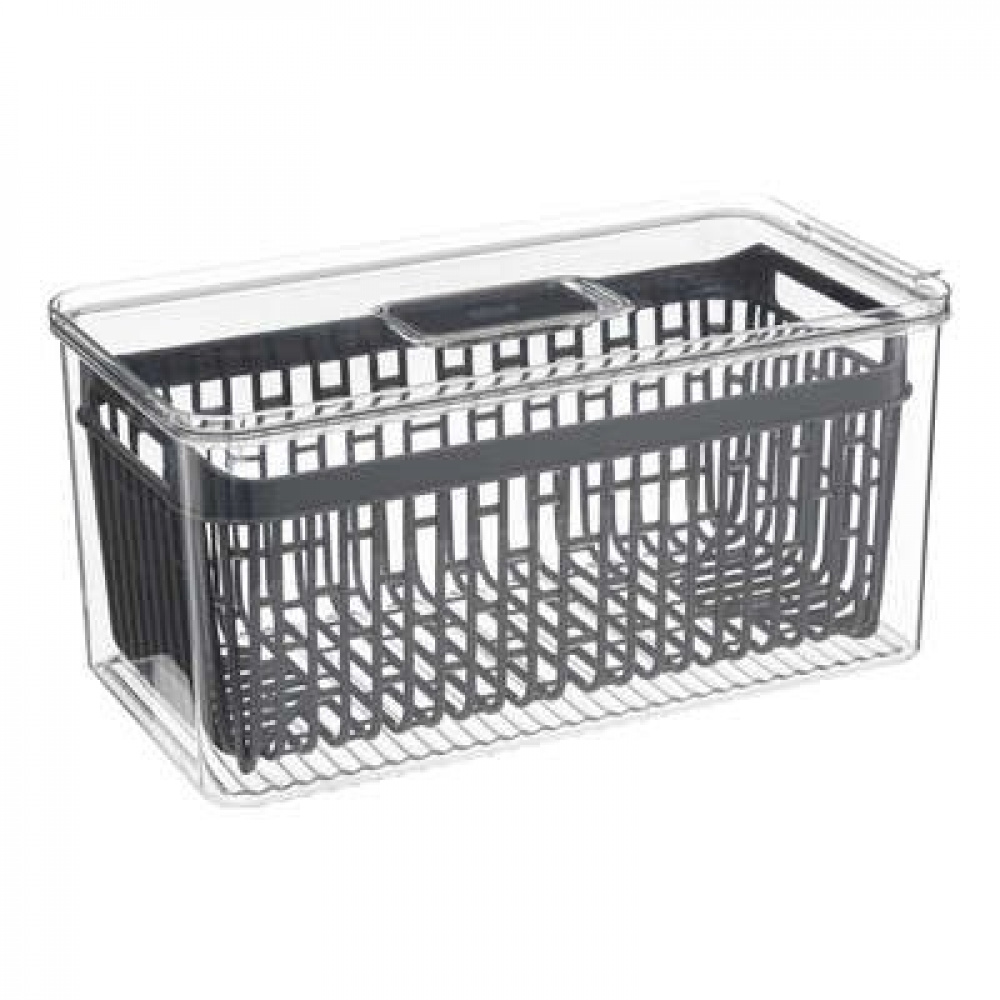 Food Storage, with 2 baskets, STAY FRESH FRIDGE BIN, 32,5 x 16,4 x H 15 cm, Clear / Grey in the group Storage / Kitchen storage at SmartaSaker.se (40094)
