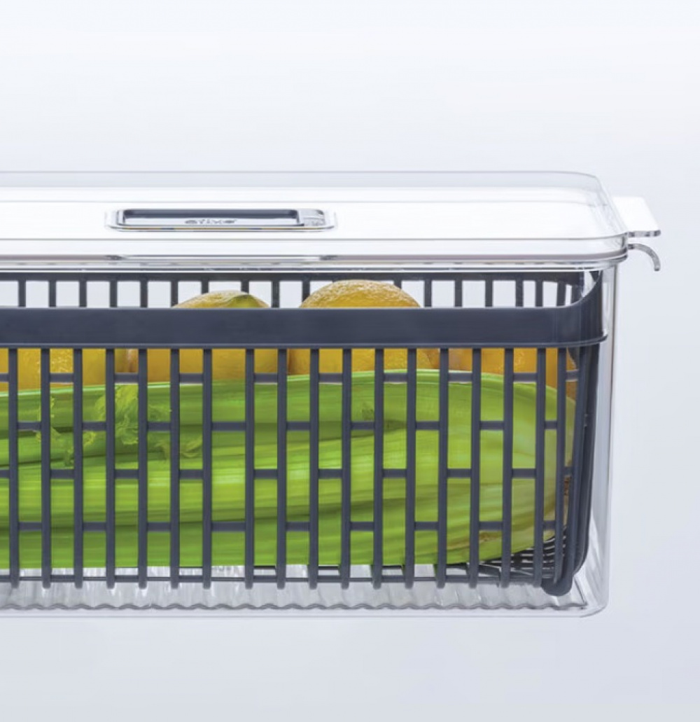 Food Storage, with 2 baskets, STAY FRESH FRIDGE BIN, 32,5 x 16,4 x H 15 cm, Clear / Grey in the group Storage / Kitchen storage at SmartaSaker.se (40094)