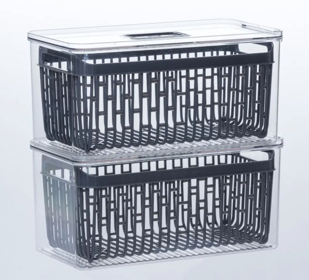 Food Storage, with 2 baskets, STAY FRESH FRIDGE BIN, 32,5 x 16,4 x H 15 cm, Clear / Grey in the group Storage / Kitchen storage at SmartaSaker.se (40094)