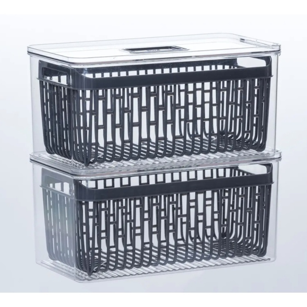 Food Storage, with 2 baskets, STAY FRESH FRIDGE BIN, 32,5 x 16,4 x H 15 cm, Clear / Grey in the group Storage / Kitchen storage at SmartaSaker.se (40094)