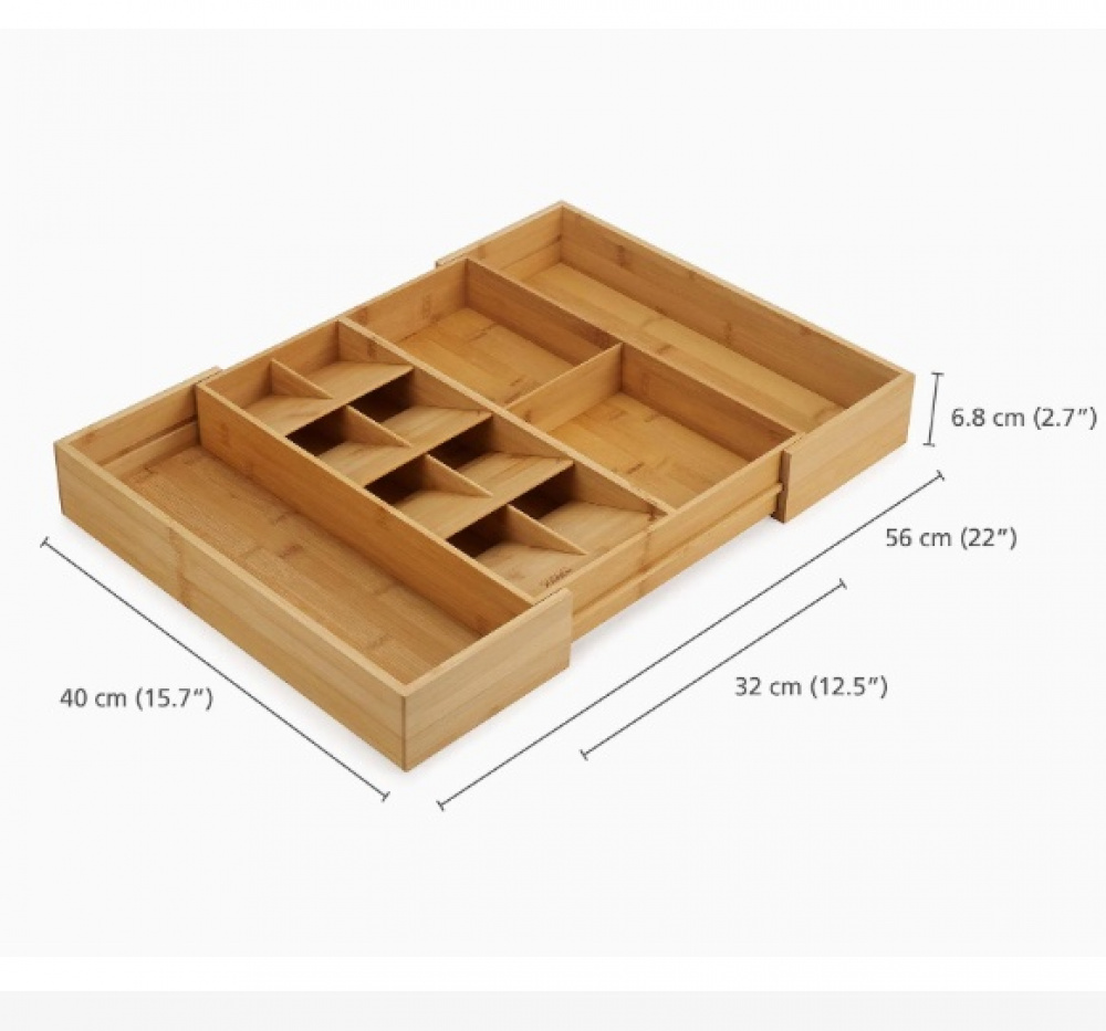Cutlery Tray, Expandable, DRAWERSTORE, Joseph Joseph, 40 x 32~56 x H 6,8 cm, Nature in the group Storage / Kitchen storage / Kitchen cabinet organizers / Cutlery drawers at SmartaSaker.se (40106)