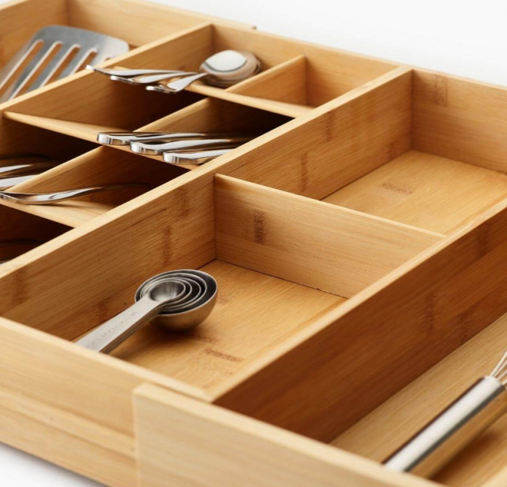 Cutlery Tray, Expandable, DRAWERSTORE, Joseph Joseph, 40 x 32~56 x H 6,8 cm, Nature in the group Storage / Kitchen storage / Kitchen cabinet organizers / Cutlery drawers at SmartaSaker.se (40106)