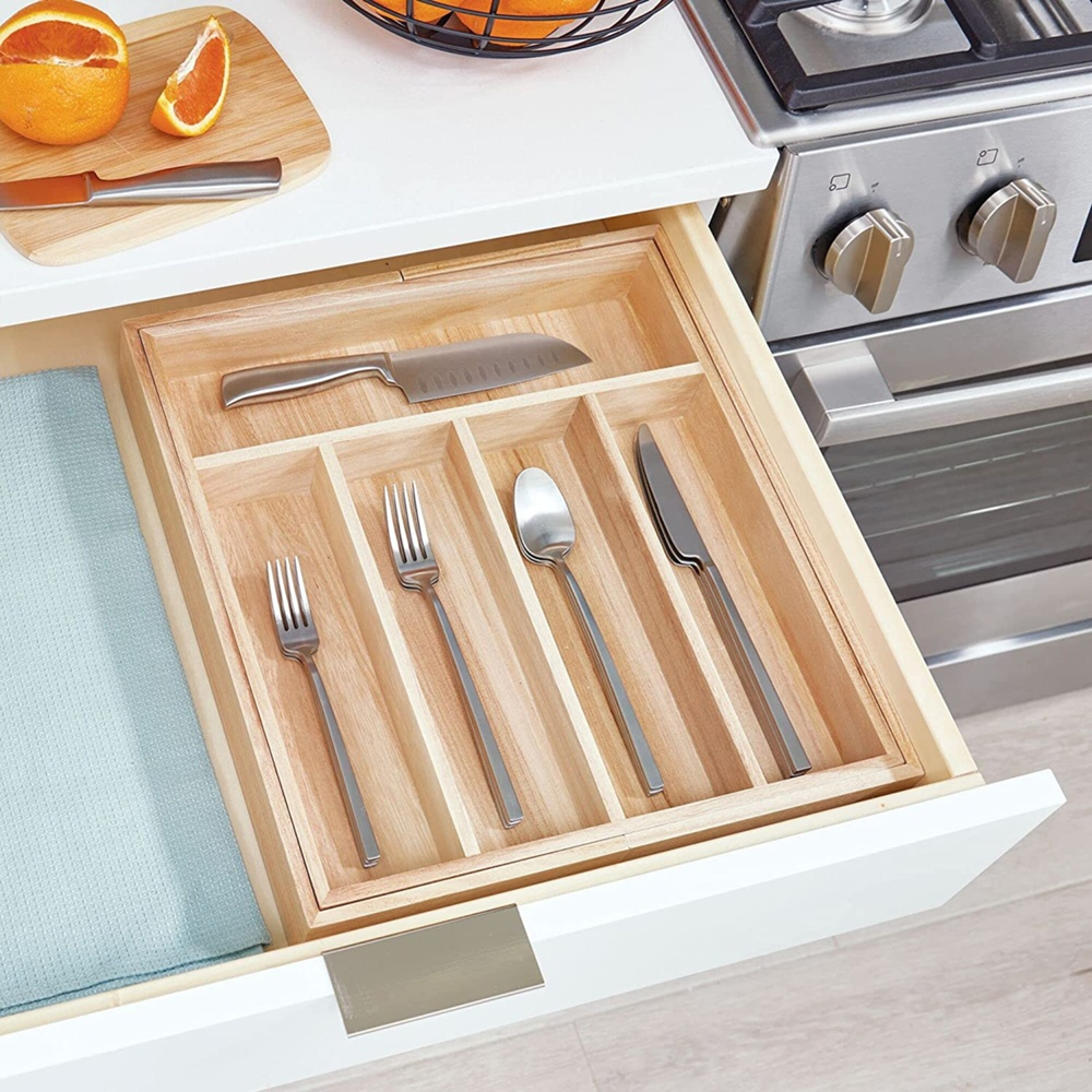 Cutlery Tray, Expandable, PAULOWNIA ECO WOOD, 38 x 34,5~58,5 x H 6,4 cm, Nature in the group Storage / Kitchen storage / Kitchen cabinet organizers / Cutlery drawers at SmartaSaker.se (40109)