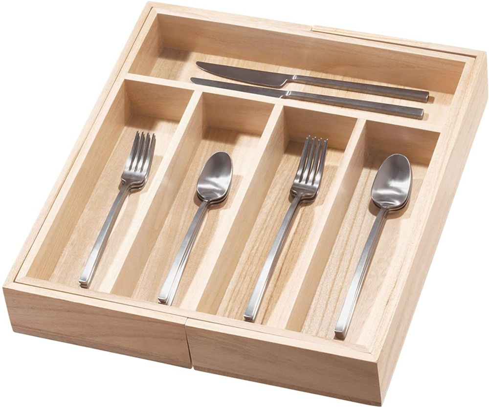 Cutlery Tray, Expandable, PAULOWNIA ECO WOOD, 38 x 34,5~58,5 x H 6,4 cm, Nature in the group Storage / Kitchen storage / Kitchen cabinet organizers / Cutlery drawers at SmartaSaker.se (40109)