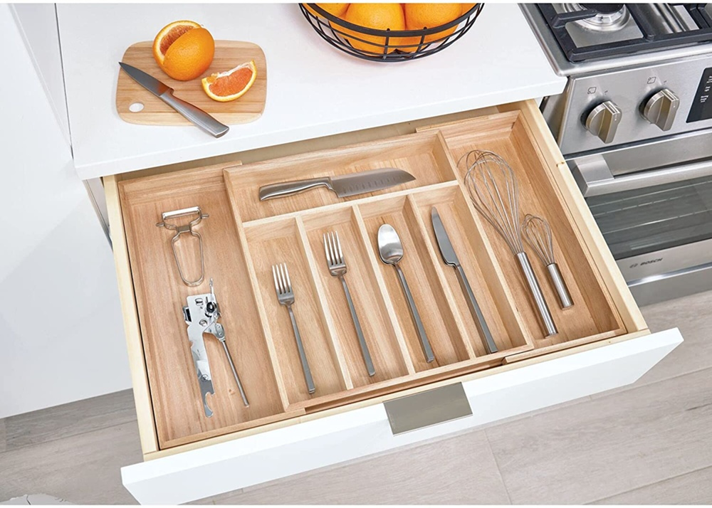 Cutlery Tray, Expandable, PAULOWNIA ECO WOOD, 38 x 34,5~58,5 x H 6,4 cm, Nature in the group Storage / Kitchen storage / Kitchen cabinet organizers / Cutlery drawers at SmartaSaker.se (40109)