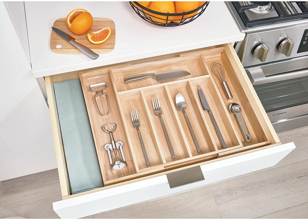Cutlery Tray, Expandable, PAULOWNIA ECO WOOD, 38 x 34,5~58,5 x H 6,4 cm, Nature in the group Storage / Kitchen storage / Kitchen cabinet organizers / Cutlery drawers at SmartaSaker.se (40109)