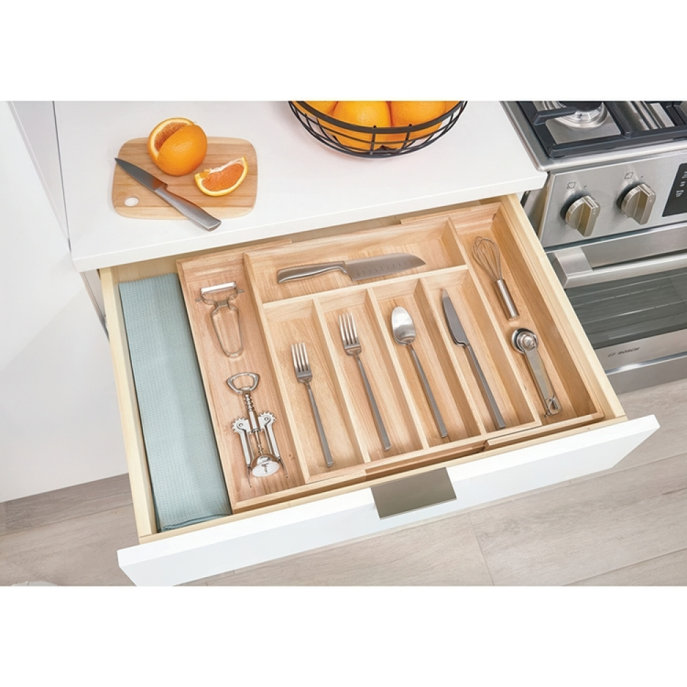 Cutlery Tray, Expandable, PAULOWNIA ECO WOOD, 38 x 34,5~58,5 x H 6,4 cm, Nature in the group Storage / Kitchen storage / Kitchen cabinet organizers / Cutlery drawers at SmartaSaker.se (40109)