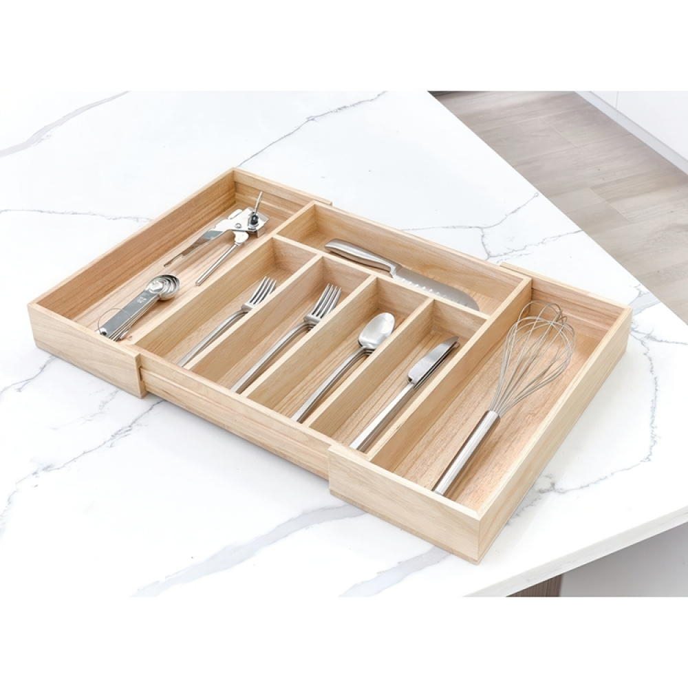 Cutlery Tray, Expandable, PAULOWNIA ECO WOOD, 38 x 34,5~58,5 x H 6,4 cm, Nature in the group Storage / Kitchen storage / Kitchen cabinet organizers / Cutlery drawers at SmartaSaker.se (40109)