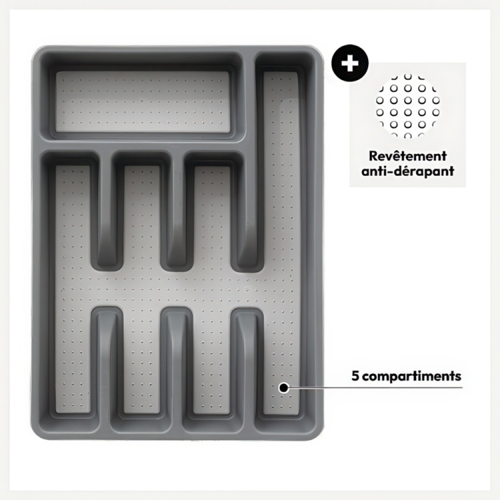 Cutlery tray, 5 compartments, NON SLIP RANGE-COUVERTS, 36,5 x 26.5 x H 5 cm, Grey in the group Storage / Kitchen storage / Kitchen cabinet organizers / Cutlery drawers at SmartaSaker.se (40114)