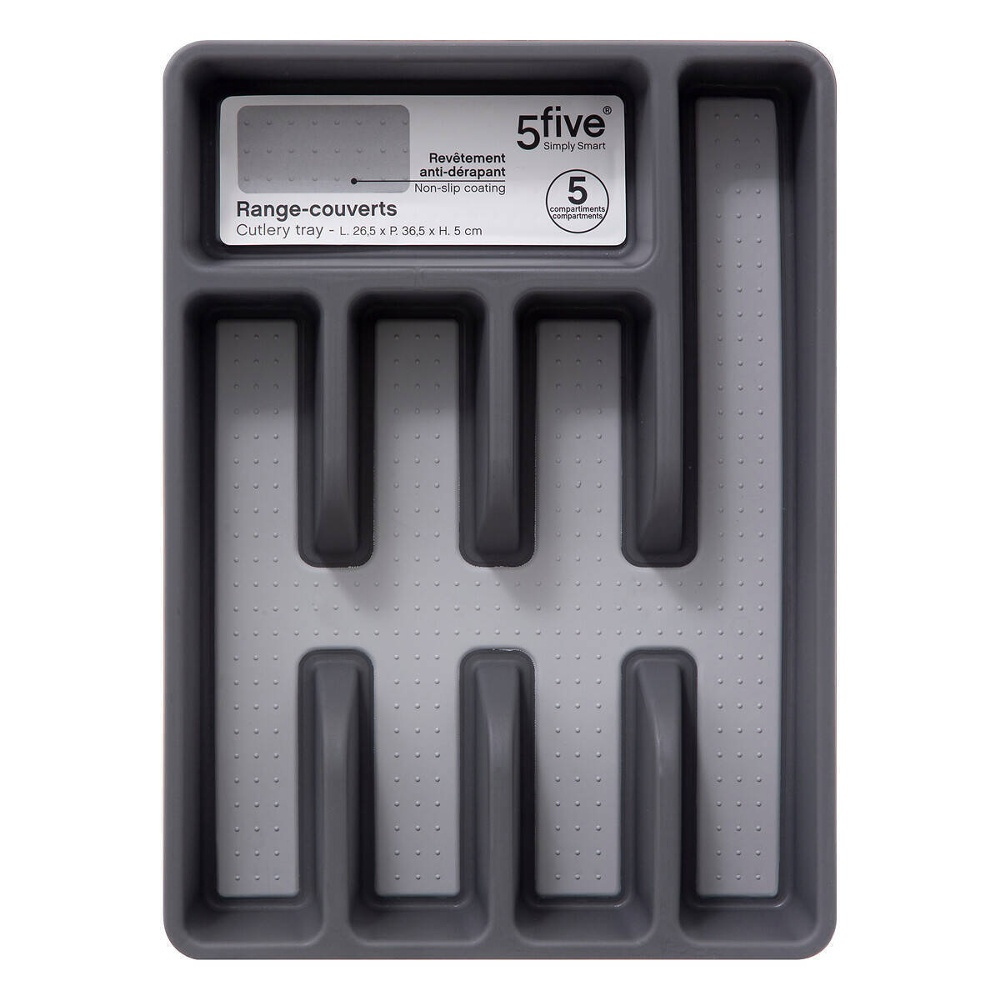 Cutlery tray, 5 compartments, NON SLIP RANGE-COUVERTS, 36,5 x 26.5 x H 5 cm, Grey in the group Storage / Kitchen storage / Kitchen cabinet organizers / Cutlery drawers at SmartaSaker.se (40114)