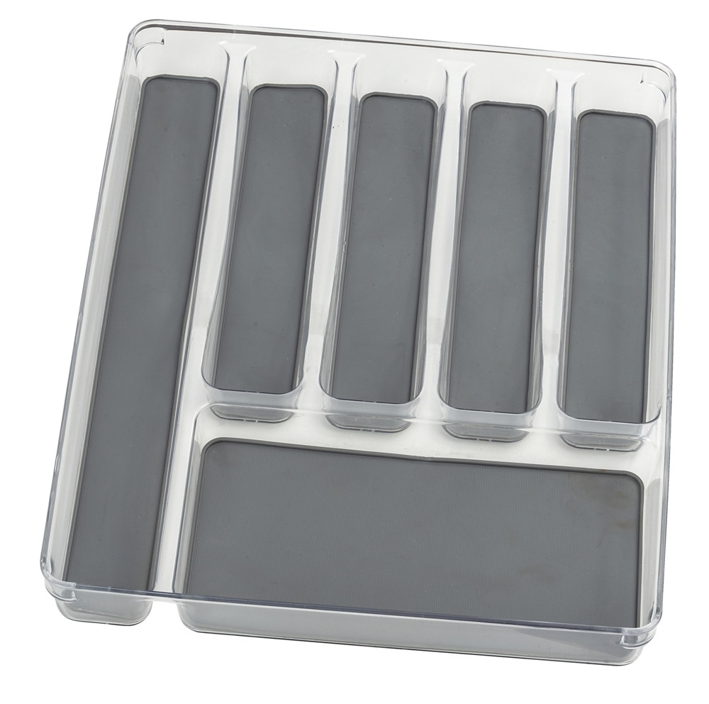 Cutlery Tray, 6 compartments,, ANTI-SLIP ORGANIZER, 40 x 32 x H 4,5 cm, Clear / Grey in the group Storage / Kitchen storage / Kitchen cabinet organizers / Cutlery drawers at SmartaSaker.se (40118)