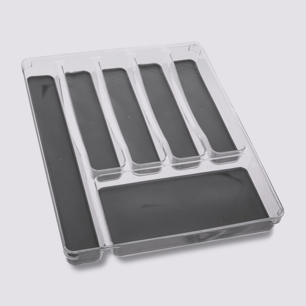 Cutlery tray, 6 compartments, TIDY SMART ORGANIZER, 40 x 32 x H 4,5 cm, Clear / Dark Grey in the group Storage / Kitchen storage / Kitchen cabinet organizers / Cutlery drawers at SmartaSaker.se (40119)