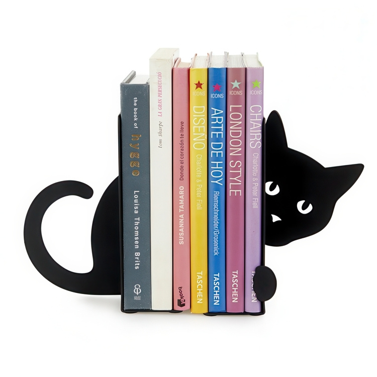 Bookends in metal, 2 units, HIDDEN CAT, 10 x13,5 x H 16 cm, Black in the group Storage / Office supplies at SmartaSaker.se (40182)