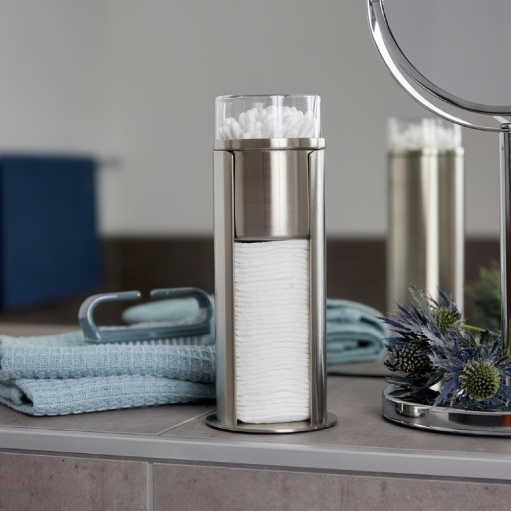 Cotton pads & cotton swab can, FIRENZE, Ø 7.5 x H18 cm, Silver / Clear in the group Storage / Bathroom storage / Makeup storage at SmartaSaker.se (40259)