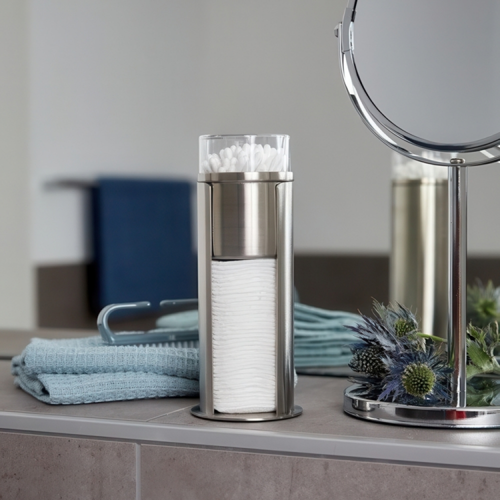 Cotton pads & cotton swab can, FIRENZE, Ø 7.5 x H18 cm, Silver / Clear in the group Storage / Bathroom storage / Makeup storage at SmartaSaker.se (40259)
