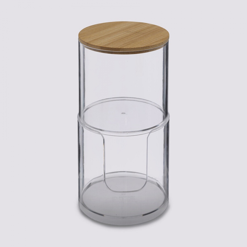 Cotton pads & cotton swab can, SELENA BAMBOO, Ø 9,7 x H 18,1 cm, Clear / Nature in the group Storage / Bathroom storage / Makeup storage at SmartaSaker.se (40260)