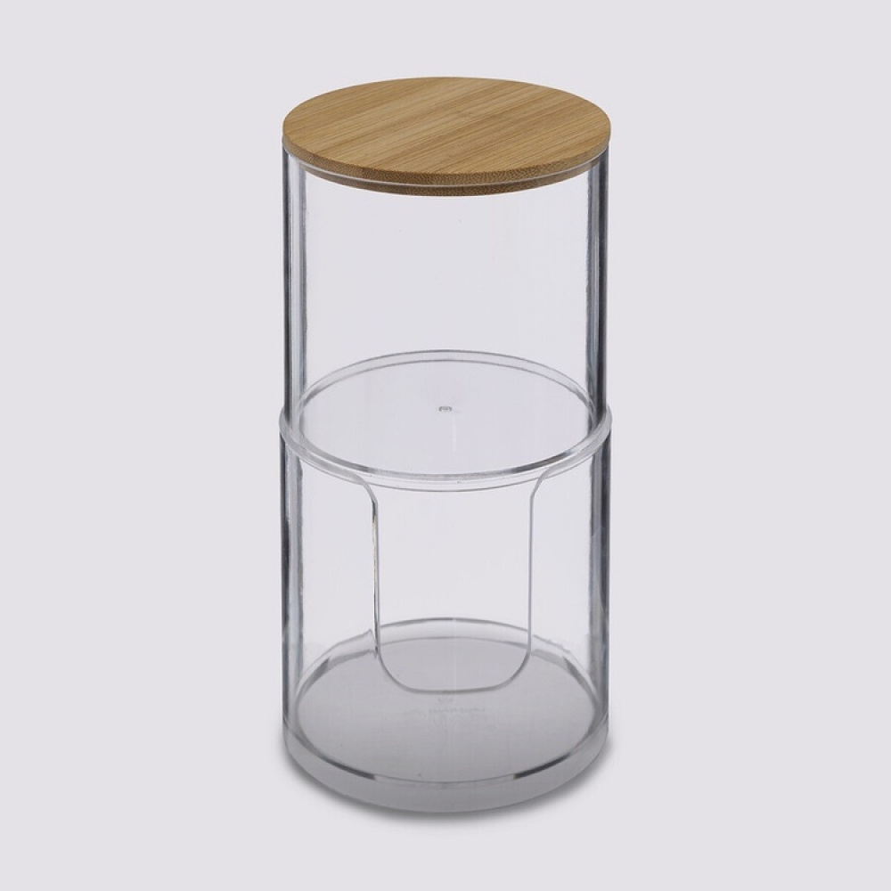 Cotton pads & cotton swab can, SELENA BAMBOO, Ø 9,7 x H 18,1 cm, Clear / Nature in the group Storage / Bathroom storage / Makeup storage at SmartaSaker.se (40260)