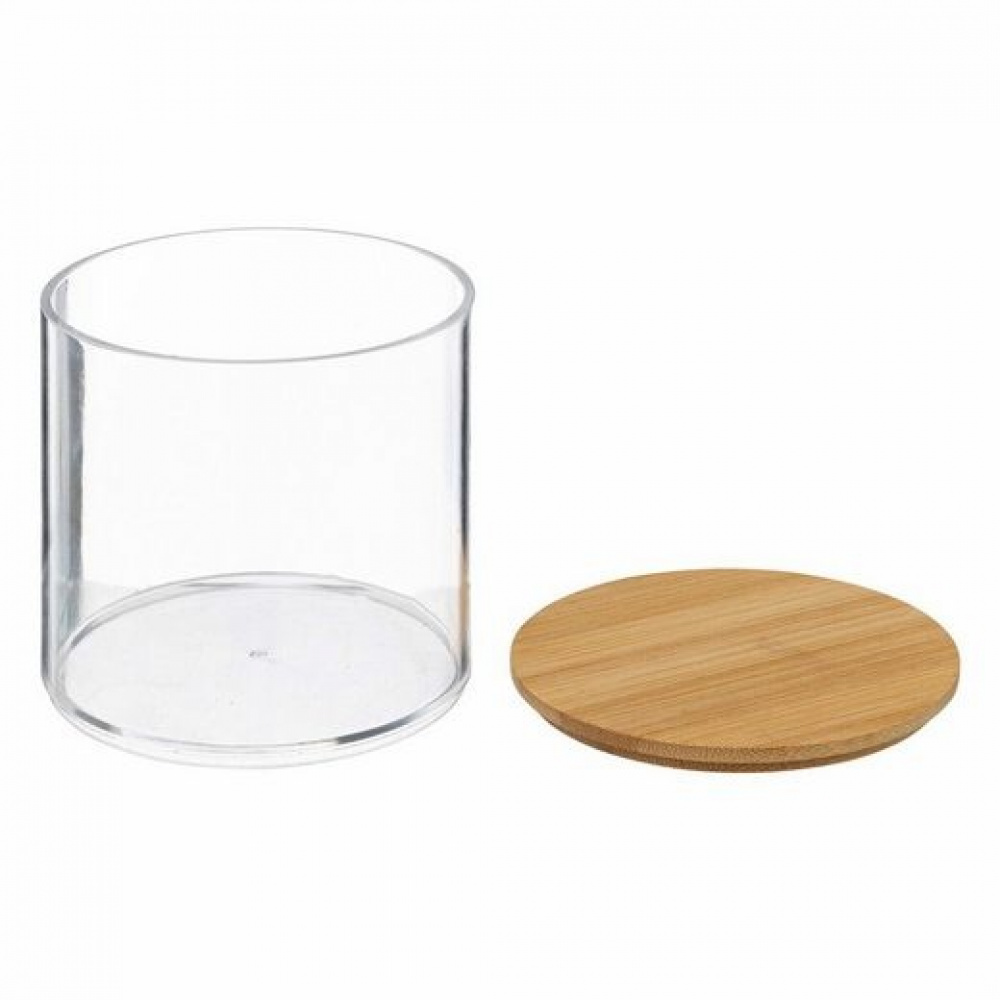 Cotton pads & cotton swab can, SELENA BAMBOO, Ø 9,7 x H 18,1 cm, Clear / Nature in the group Storage / Bathroom storage / Makeup storage at SmartaSaker.se (40260)