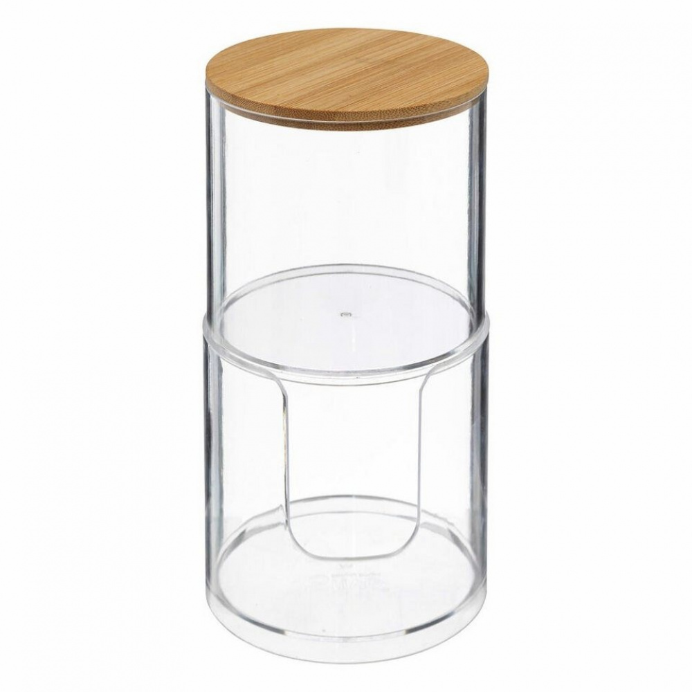 Cotton pads & cotton swab can, SELENA BAMBOO, Ø 9,7 x H 18,1 cm, Clear / Nature in the group Storage / Bathroom storage / Makeup storage at SmartaSaker.se (40260)