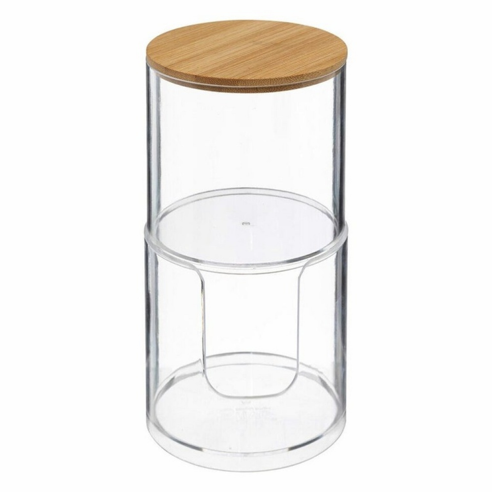 Cotton pads & cotton swab can, SELENA BAMBOO, Ø 9,7 x H 18,1 cm, Clear / Nature in the group Storage / Bathroom storage / Makeup storage at SmartaSaker.se (40260)