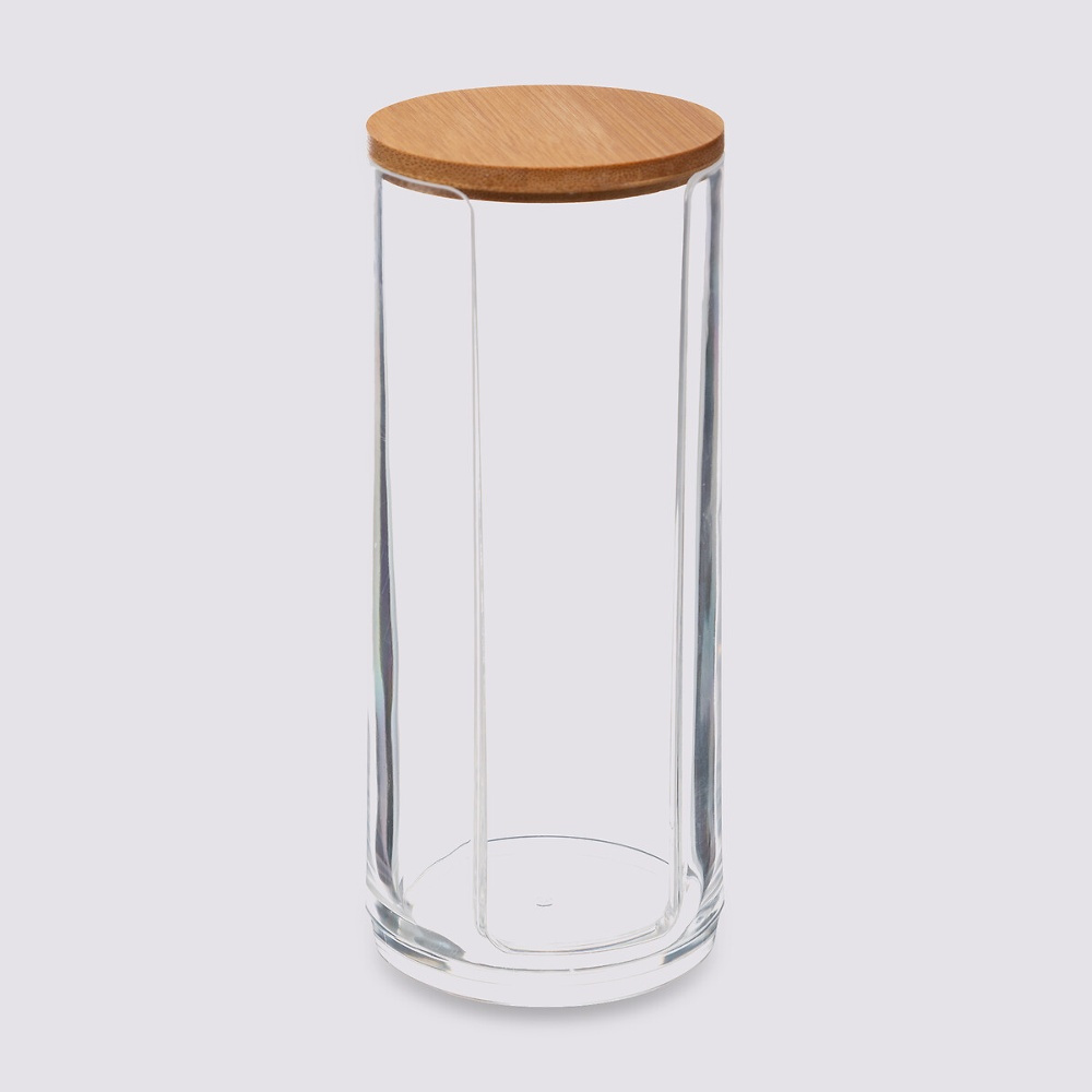 Cotton Pad Dispenser, SELENA BAMBOO, Ø 7 x H 17,8 cm, Clear / Nature in the group Storage / Bathroom storage / Makeup storage at SmartaSaker.se (40263)