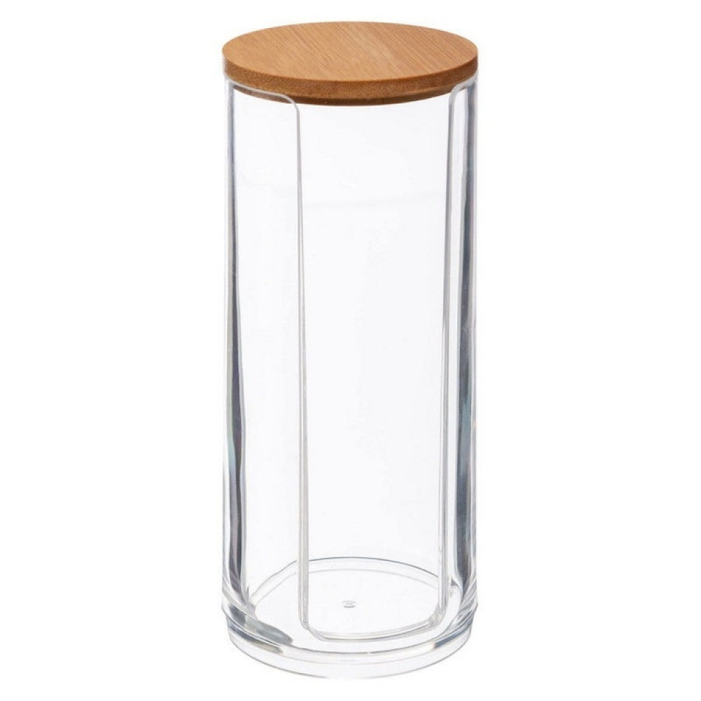 Cotton Pad Dispenser, SELENA BAMBOO, Ø 7 x H 17,8 cm, Clear / Nature in the group Storage / Bathroom storage at SmartaSaker.se (40263)
