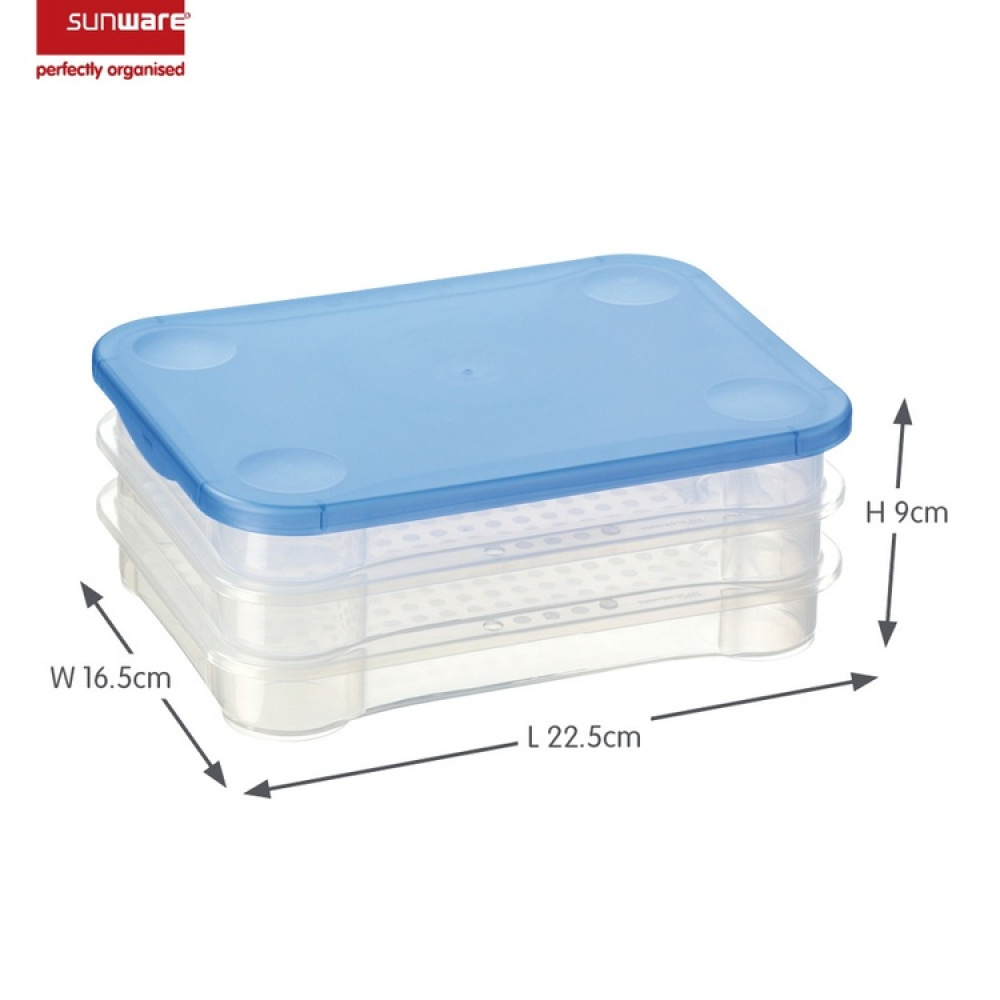 Container for Cold Cut, 3 trays, CLUB CUISINE LARGE, 22,5 x 16,5 x H 9 cm, Clear / Blue in the group Storage at SmartaSaker.se (40277)