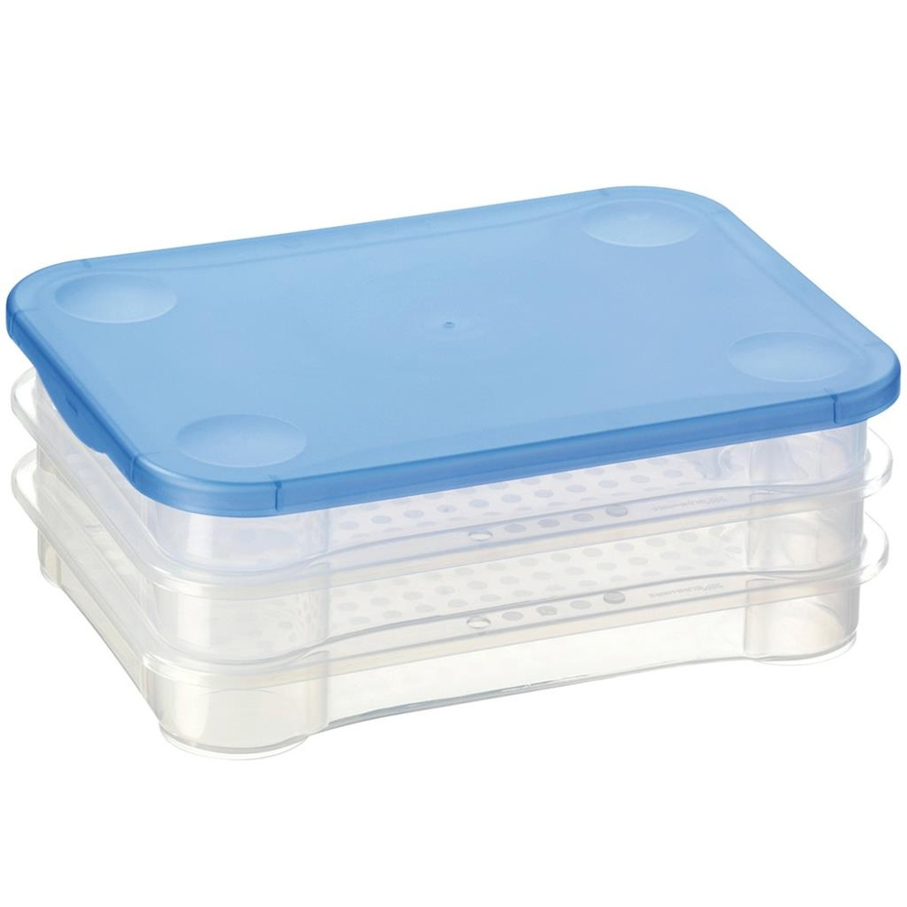 Container for Cold Cut, 3 trays, CLUB CUISINE LARGE, 22,5 x 16,5 x H 9 cm, Clear / Blue in the group Storage / Kitchen storage / Storage bins and jars at SmartaSaker.se (40277)