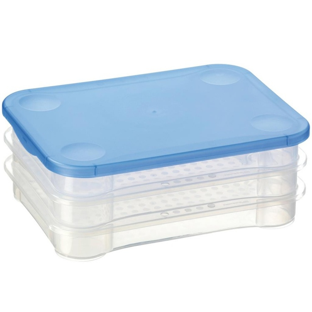 Container for Cold Cut, 3 trays, CLUB CUISINE LARGE, 22,5 x 16,5 x H 9 cm, Clear / Blue in the group Storage at SmartaSaker.se (40277)