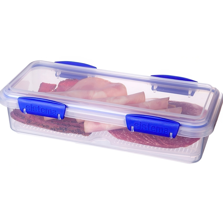 Fridge storage, Long Rectangle, 1,2 L DELI STORER, 11,5 x 27,6 x H 7 cm, Clear / Blue in the group Storage / Kitchen storage at SmartaSaker.se (40278)