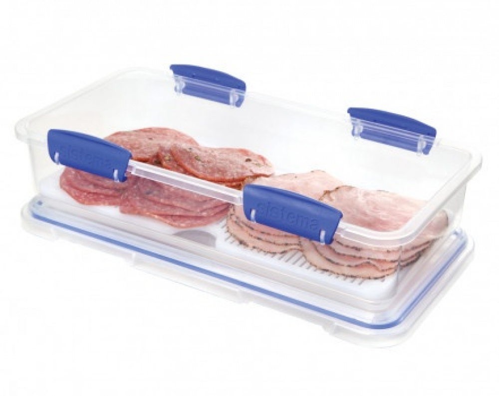 Fridge storage, Long Rectangle, DELI STORER, 1,75 L, Klear / Blue in the group Storage / Kitchen storage / Storage bins and jars at SmartaSaker.se (40279)