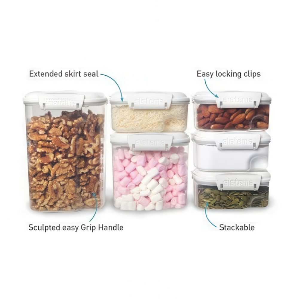 Jar, for grains, nuts, etc. Small, 285 ml, SISTEMA BAKE IT STACK & POUR, Clear / White in the group Storage / Kitchen storage / Storage jars / Sistema storage jars at SmartaSaker.se (40283)