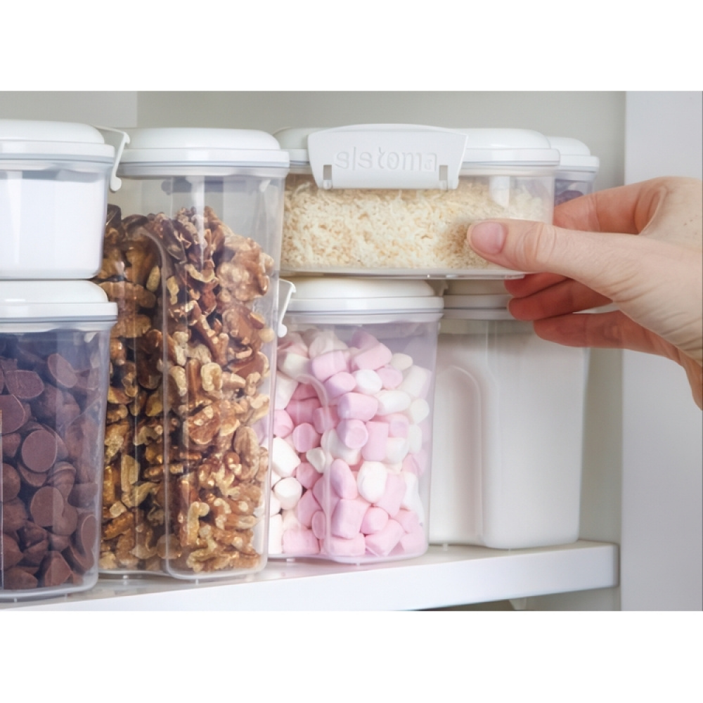 Jar, for grains, nuts, etc. Small, 285 ml, SISTEMA BAKE IT STACK & POUR, Clear / White in the group Storage / Kitchen storage / Storage jars / Sistema storage jars at SmartaSaker.se (40283)