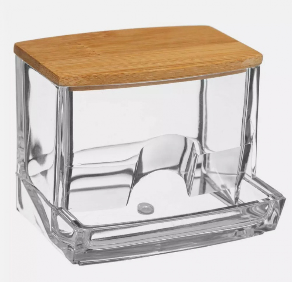 Dispenser for Cotton Buds, SELENA BAMBOO Q-TIP DISTRIBUTOR, 9,3 x 8 x H 7,4 cm, Clear / Nature in the group Storage / Bathroom storage / Makeup storage at SmartaSaker.se (40285)