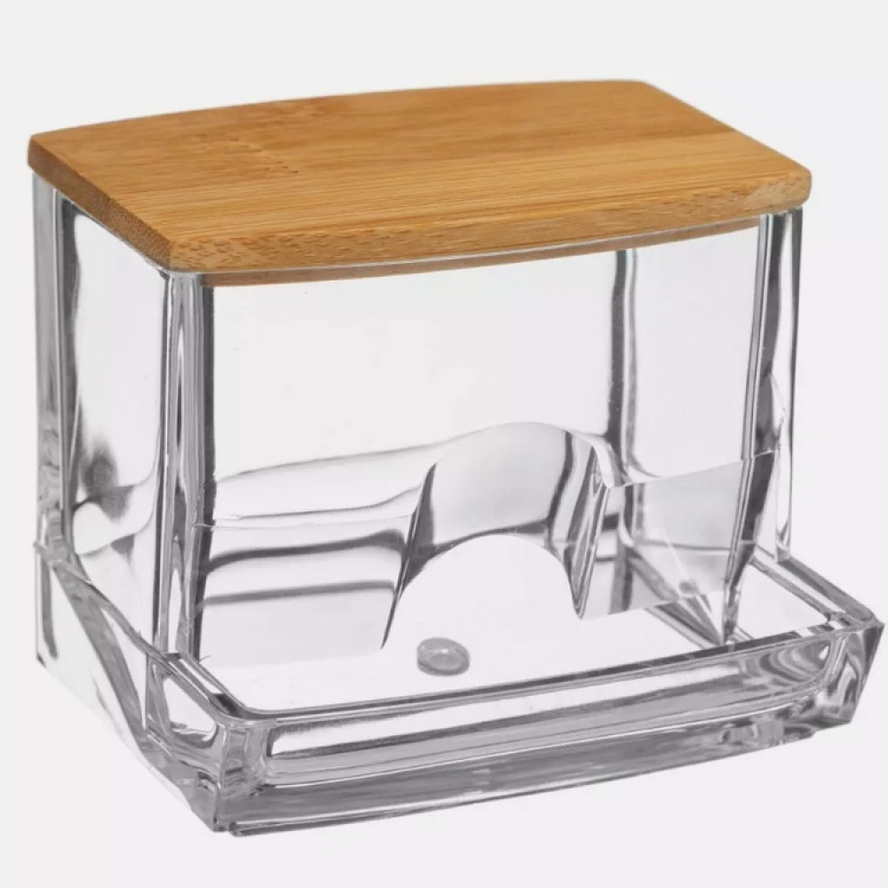 Dispenser for Cotton Buds, SELENA BAMBOO Q-TIP DISTRIBUTOR, 9,3 x 8 x H 7,4 cm, Clear / Nature in the group Storage / Bathroom storage / Makeup storage at SmartaSaker.se (40285)