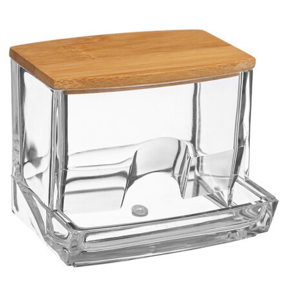 Dispenser for Cotton Buds, SELENA BAMBOO Q-TIP DISTRIBUTOR, 9,3 x 8 x H 7,4 cm, Clear / Nature in the group Storage / Bathroom storage / Makeup storage at SmartaSaker.se (40285)