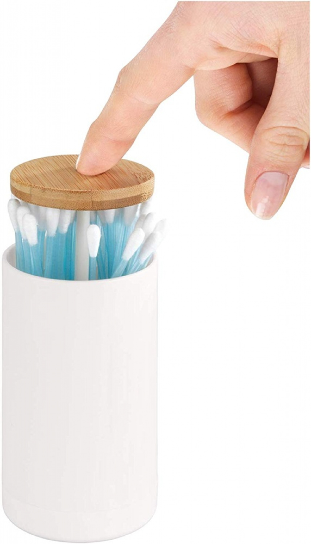 Holder for Cotton Buds, LARESA PUSH UP, Ø6,3 x H11,5 cm, White / beige in the group Storage / Bathroom storage at SmartaSaker.se (40286)