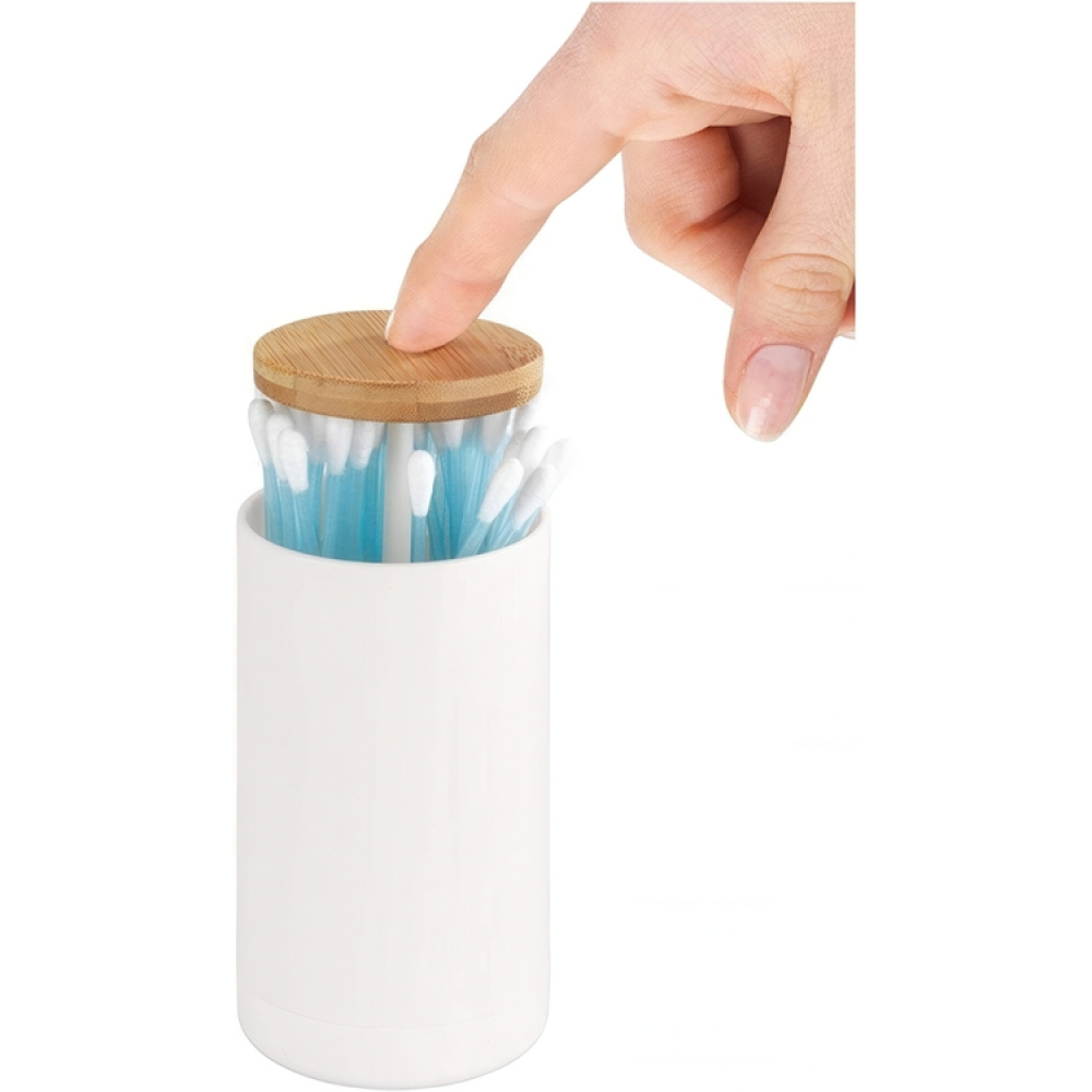 Holder for Cotton Buds, LARESA PUSH UP, Ø6,3 x H11,5 cm, White / beige in the group Storage / Bathroom storage at SmartaSaker.se (40286)