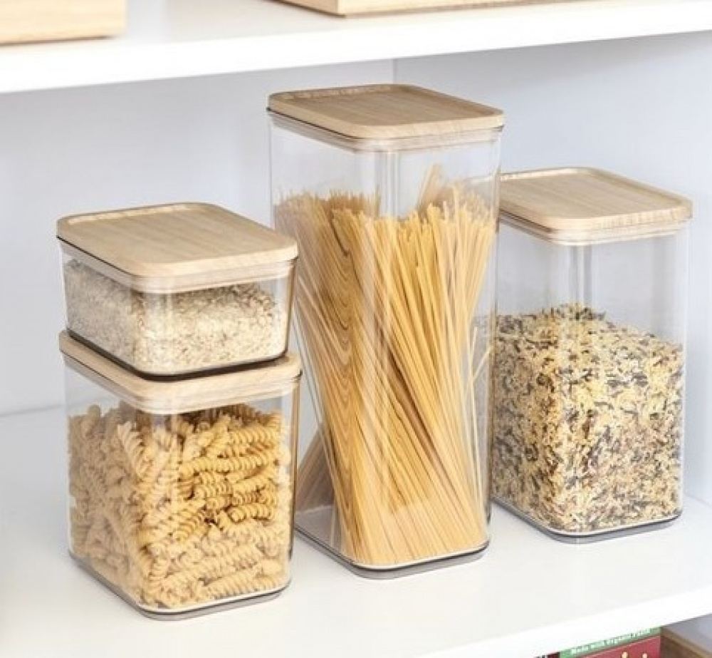 Container for Dry Food, 4 L, PANSINO RPET XL CANISTER, 16 x 12 x H 30,5 cm , Transparent / Wood in the group Storage / Kitchen storage / Storage bins and jars at SmartaSaker.se (40294)