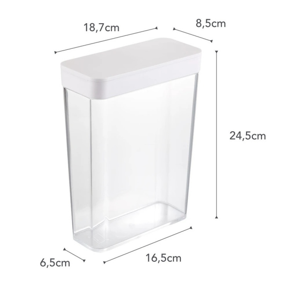 Container for Dry Food, Airtight, 2,3L, TOWER, 19 x 8,5 x H 24,5 cm, Yamazaki, Clear / White in the group Storage / Kitchen storage / Storage jars at SmartaSaker.se (40298)