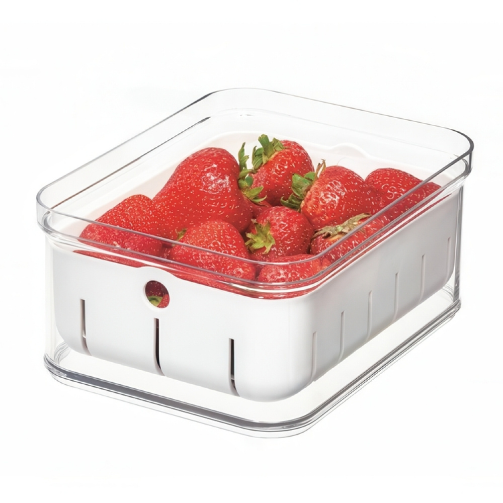 Bin with lid and colander, CRISP BERRY BIN, 16,5 x 21,6 x H 9,5 cm, Transparent / White in the group Storage / Kitchen storage / Fridge storage at SmartaSaker.se (40305)