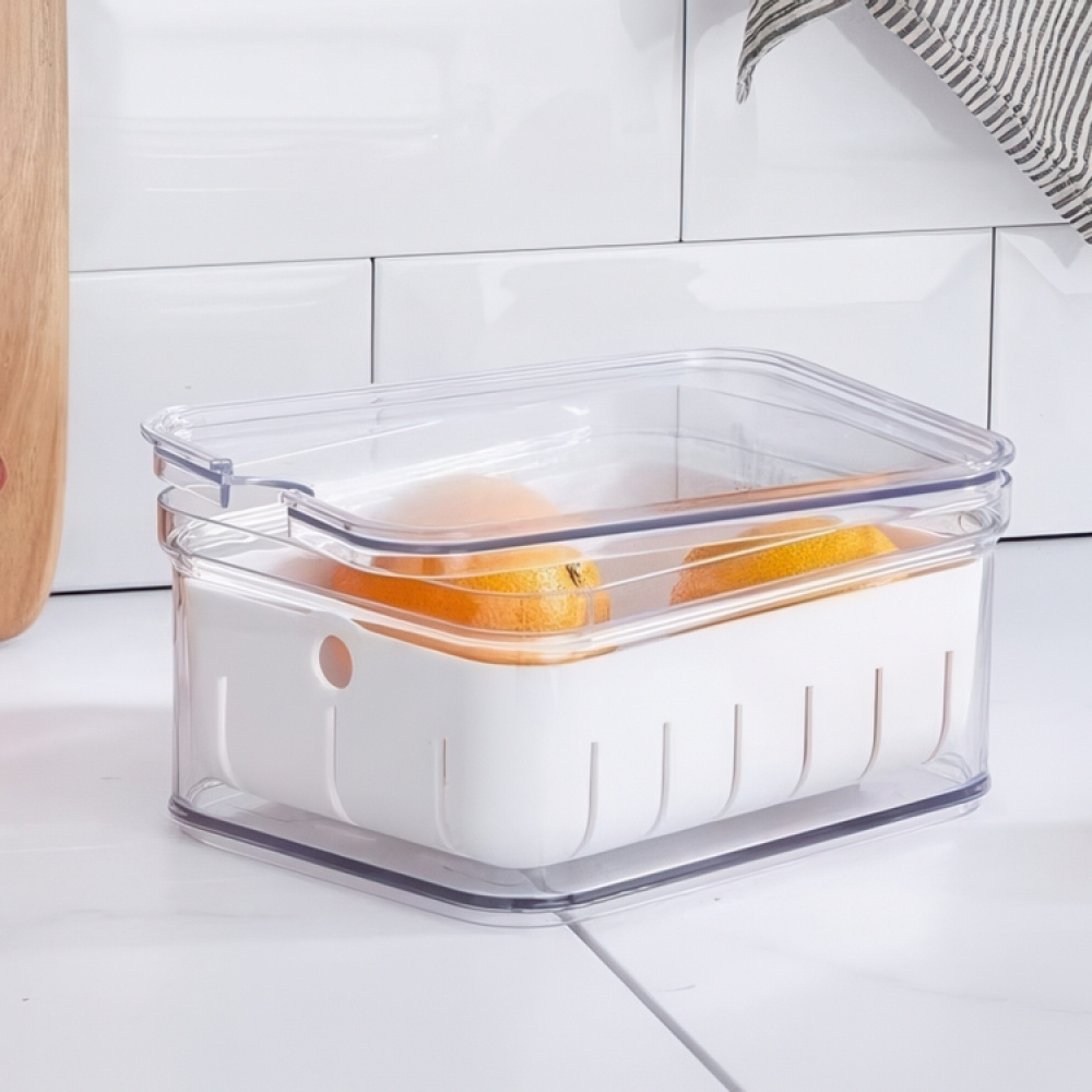 Bin with lid and colander, CRISP BERRY BIN, 16,5 x 21,6 x H 9,5 cm, Transparent / White in the group Storage / Kitchen storage / Fridge storage at SmartaSaker.se (40305)