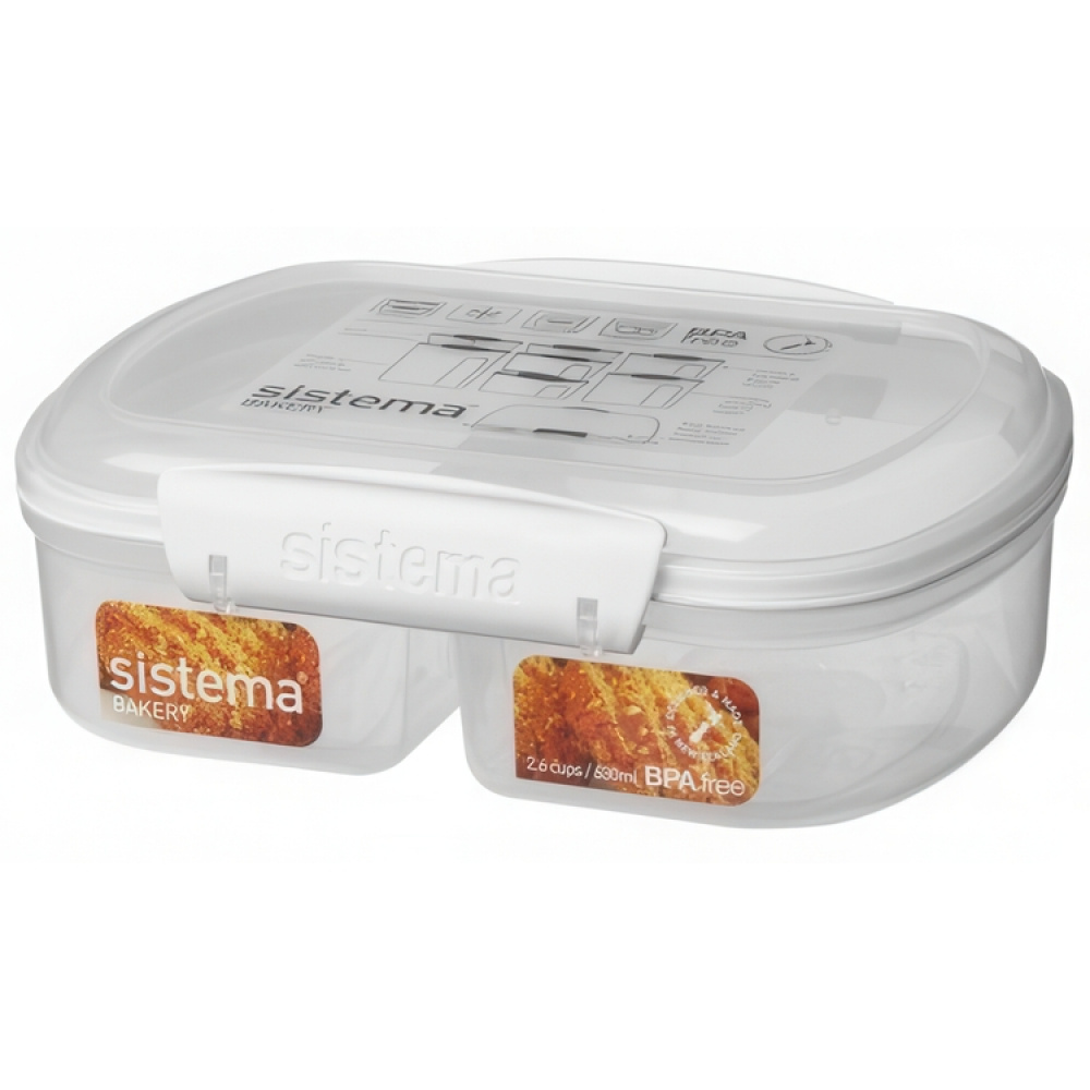 Two-part split jar, 630 ml, SISTEMA BAKE IT SPLIT, Clear / White in the group Storage / Kitchen storage / Food containers at SmartaSaker.se (40308)
