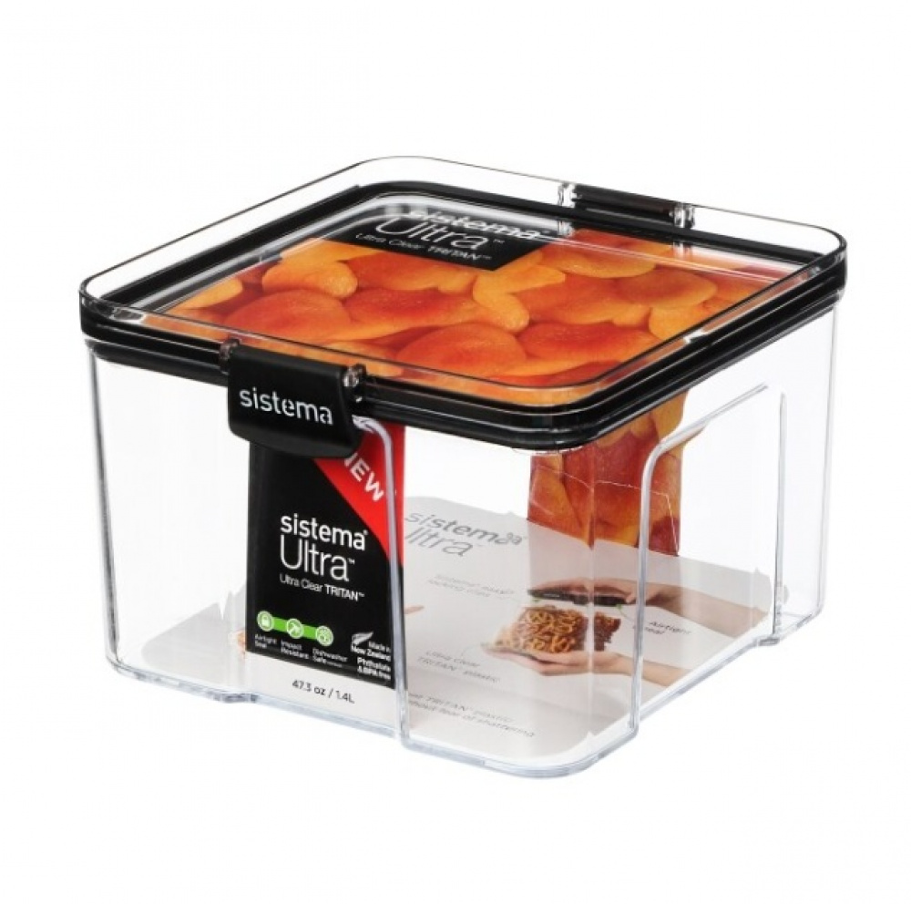 Canister, 1,4L, TRITAN ULTRA LARGE SQUARE, Clear / Black in the group Storage / Kitchen storage / Storage bins and jars at SmartaSaker.se (40316)