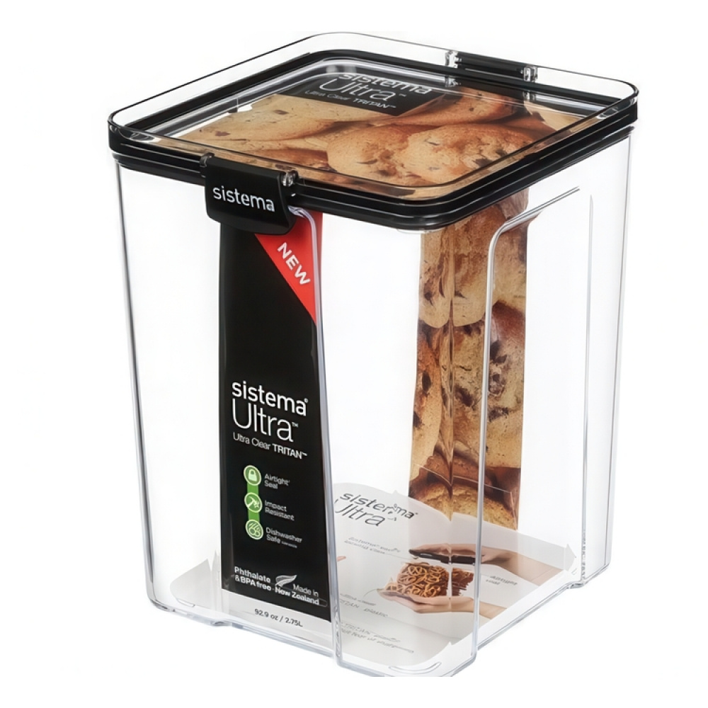 Canister, 2,75L, TRITAN ULTRA LARGE SQUARE, Clear / Black in the group Storage / Kitchen storage / Storage jars / Sistema storage jars at SmartaSaker.se (40324)
