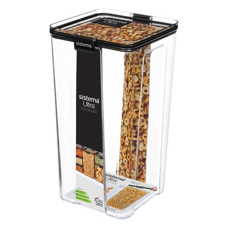 Canister, 4L, TRITAN ULTRA LARGE SQUARE, Clear / Black in the group Storage / Kitchen storage / Storage jars / Sistema storage jars at SmartaSaker.se (40326)